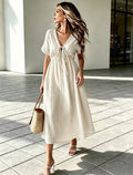 Women's V-neck comfortable long-sleeved short dress